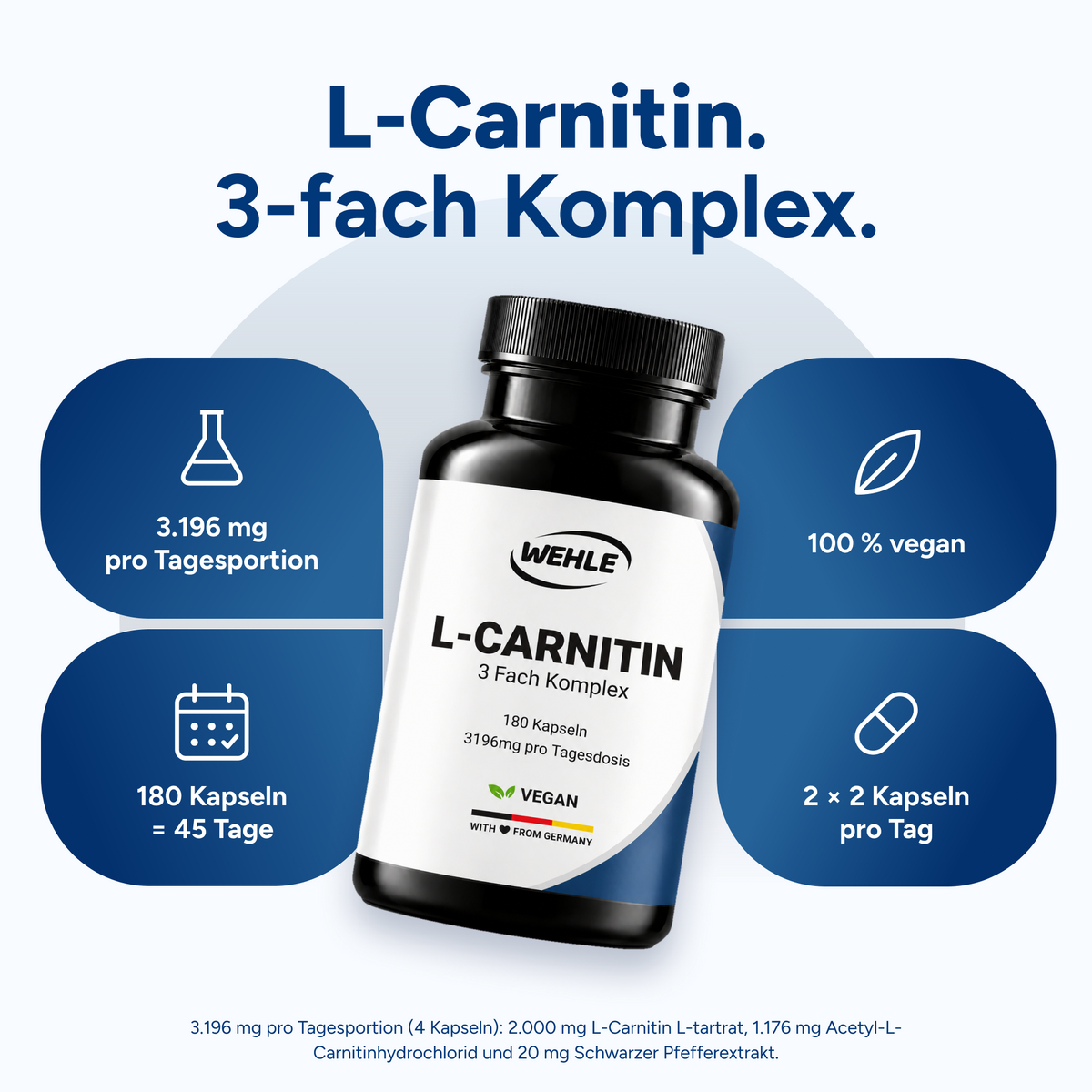 L-Carnitin Kapseln Hochdosiert - 180 Kapseln