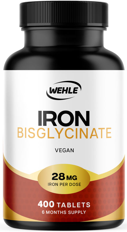 Iron Tablets as Bisglycinate 28mg, 400 Vegan Tablets, 6 Month Supply - Gentle Iron Supplements for Women and Men I Ferrous Bisglycinate