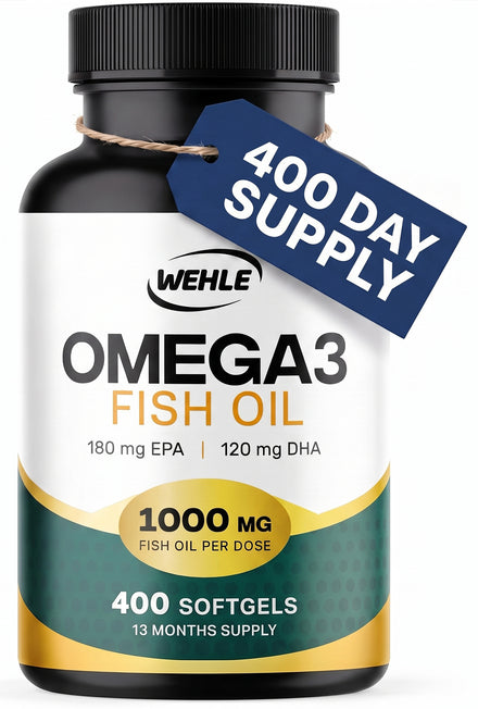 WEHLE Omega 3 Fish Oil Capsules High Strength 1000mg, 400 Softgels