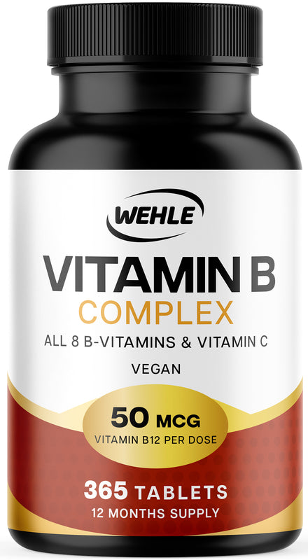 Vitamin B Complex High Strength, 365 Vegan Tablets, 12 Months Supply - All 8 B Vitamins + Vitamin C | Vitamin B1-B2-B3-B5-B6-B12, Biotin, Folic Acid & Vit C