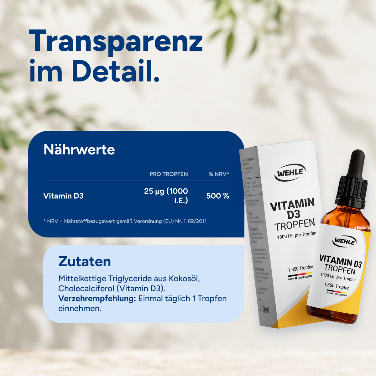 Vitamin D3 Tropfen 1000 I.E. pro Tropfen - 1850 Tropfen (50ml)