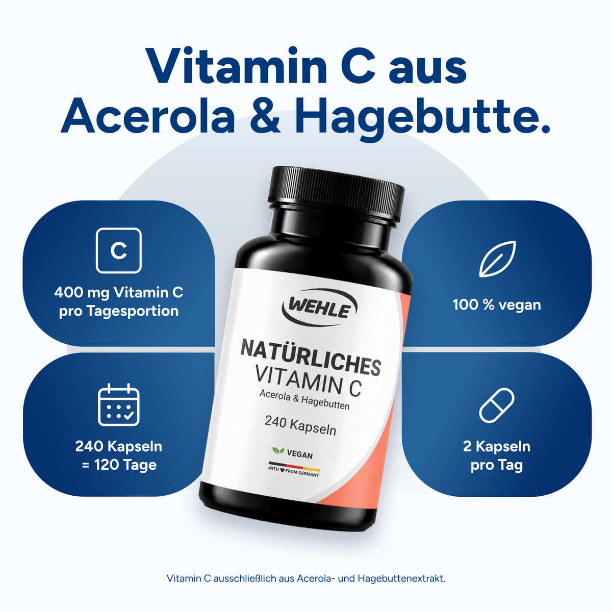 Natürliches Vitamin C Acerola Extrakt Hagebutten Extrakt - 240 Kapseln