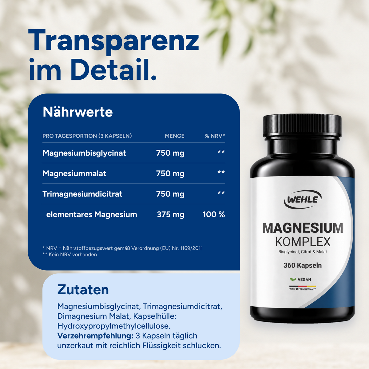 Magnesium Komplex hochdosiert mit Bisglycinat, Malat, Citrat