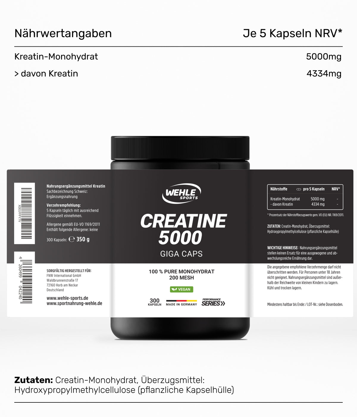 Creatine Monohydrat Giga Caps - 300 Kreatin Kapseln