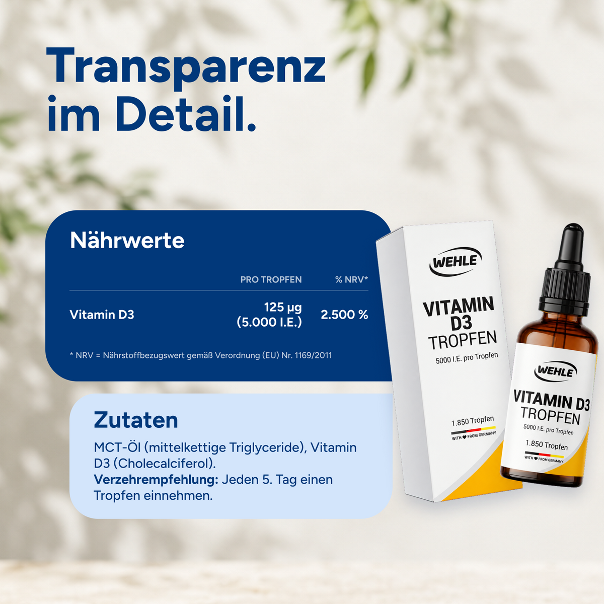 Vitamin D3 5000 IE pro Tropfen hochdosiert - 50ml