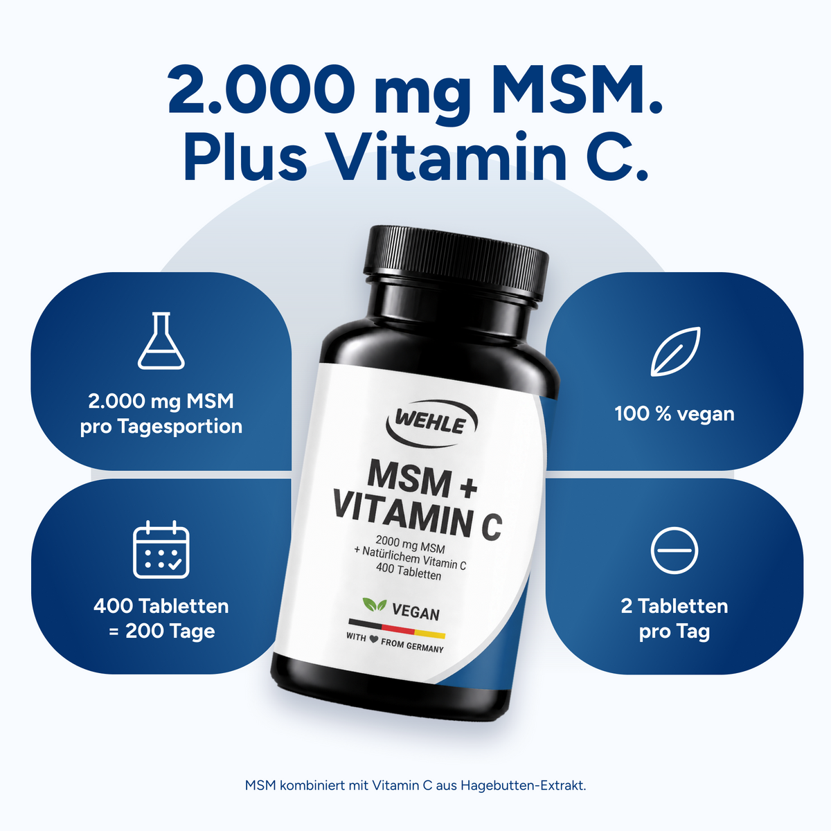 MSM + Vitamin C Tabletten Hochdosiert - 400 Stück