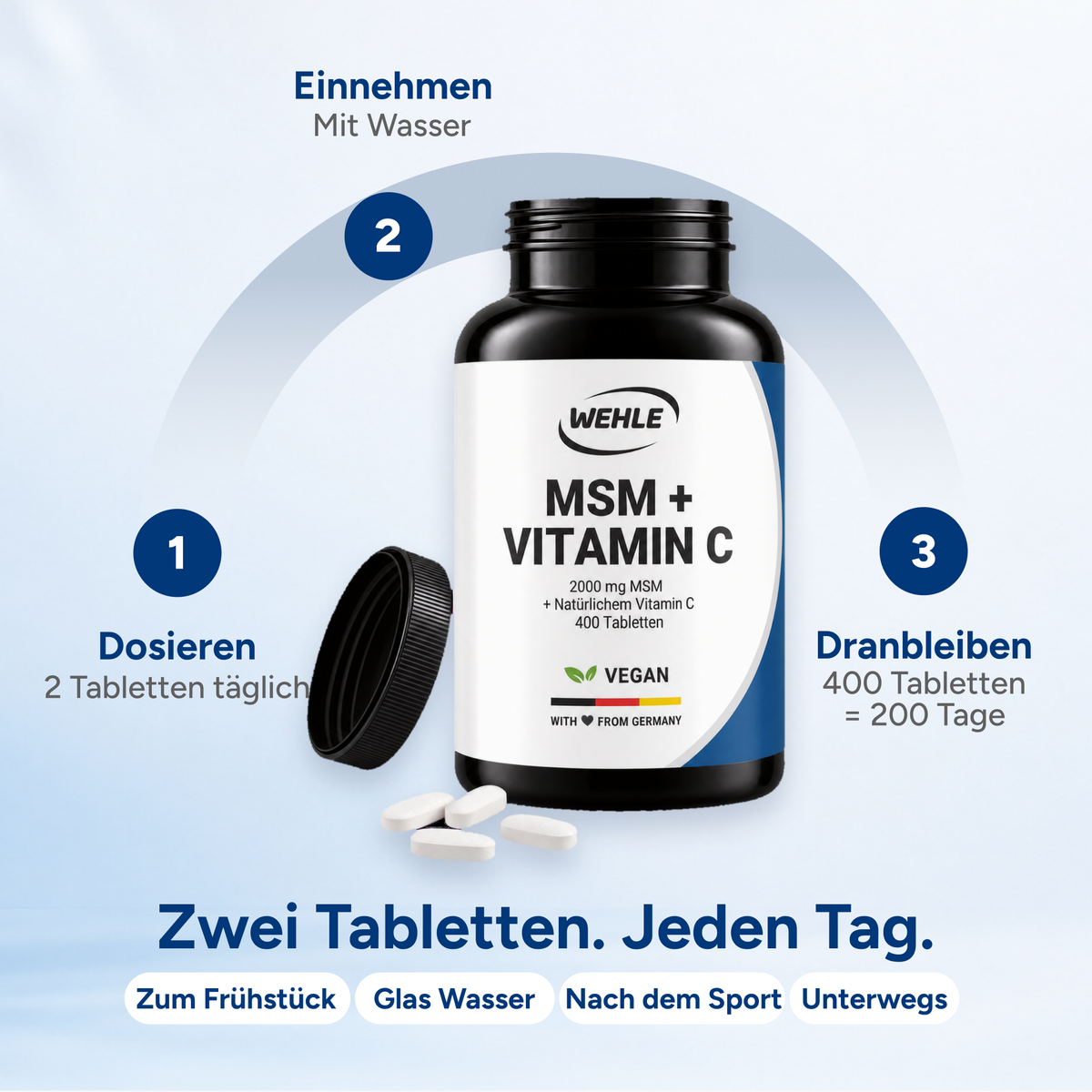 MSM + Vitamin C Tabletten Hochdosiert - 400 Stück