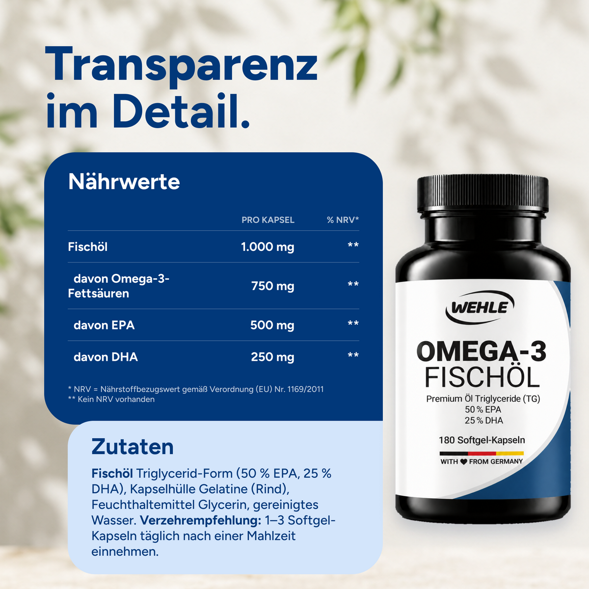 Omega 3 Fischöl Tryglyceride Fish Oil Softgel 500mg EPA 250mg