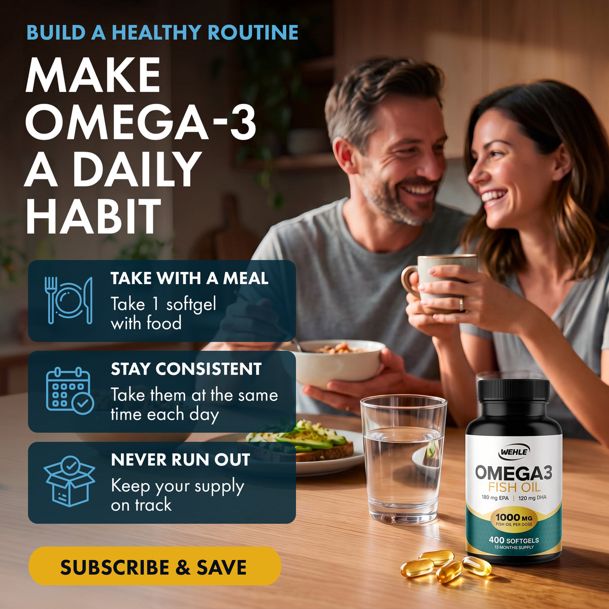 WEHLE Omega 3 Fish Oil Capsules High Strength 1000mg, 400 Softgels